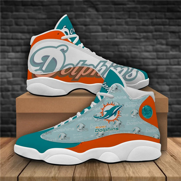 Women's Miami Dolphins AJ13 Series High Top Leather Sneakers 003